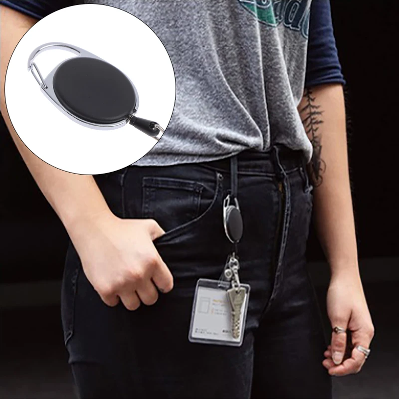 

1Pc Black/White Anti-lost retractable keychain key chain horseshoe buckle easy pull buckle