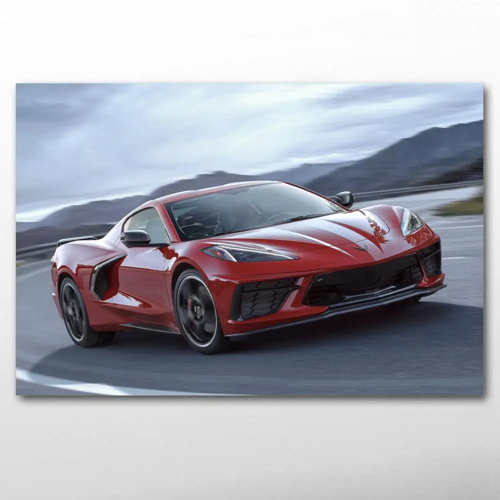 Красная Автомобильная Спортивная машинка Corvette C8 автомобильные постеры