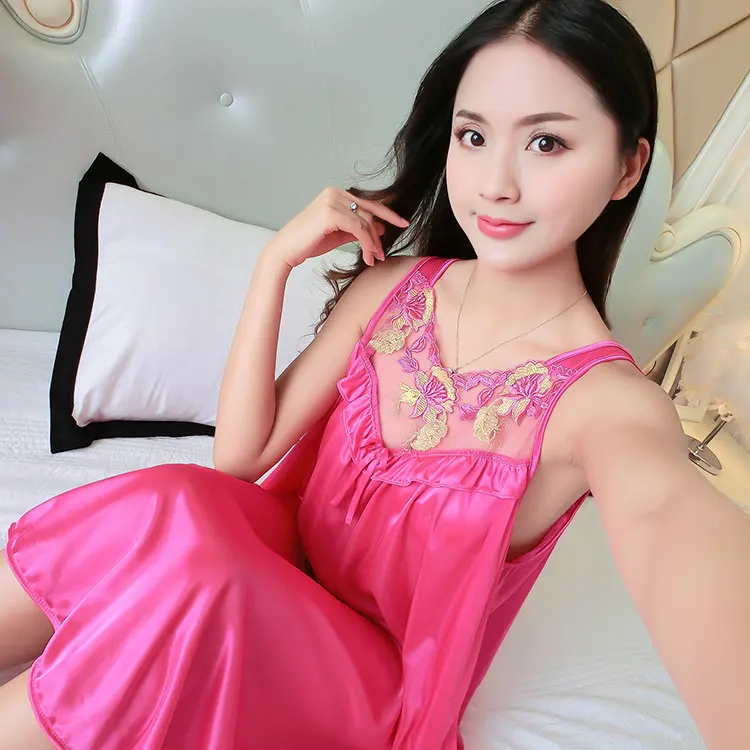 Шелковая ночная рубашка больших размеров 4XL женская без рукавов на бретелях