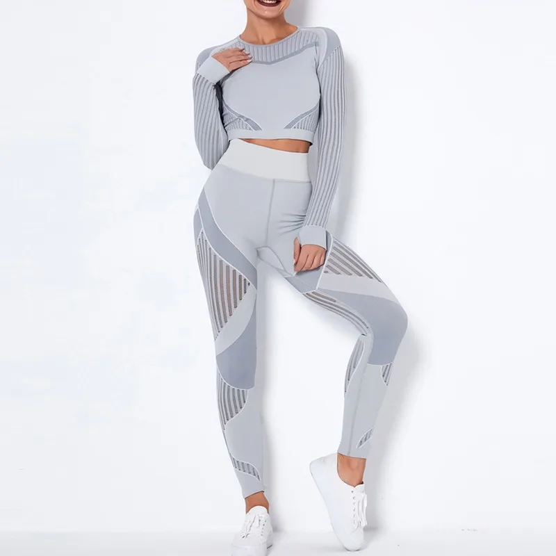 

Hollow Out Seamless Yoga Set Sport Outfits Women Black Two 2 Piece Crop Top Bra Leggings Workout Gym suit Fitness Sport Sets