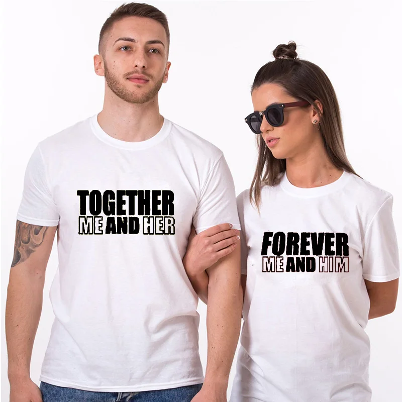 EnjoytheSpirit Together Forever Me and Her Him парная футболка футболки для пары футболка с коротким рукавом для отдыха черная модная футболка