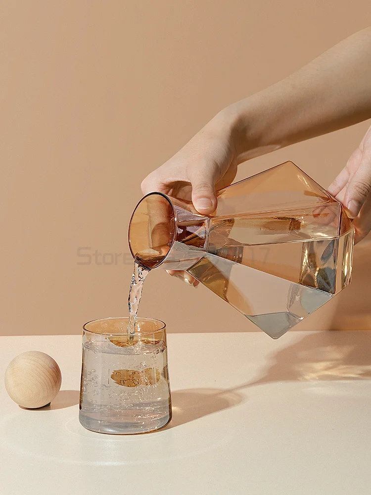 

Nordic creative glass cold water bottle and cups ins air-cooled water bottle fruit juice large capacity bottle household