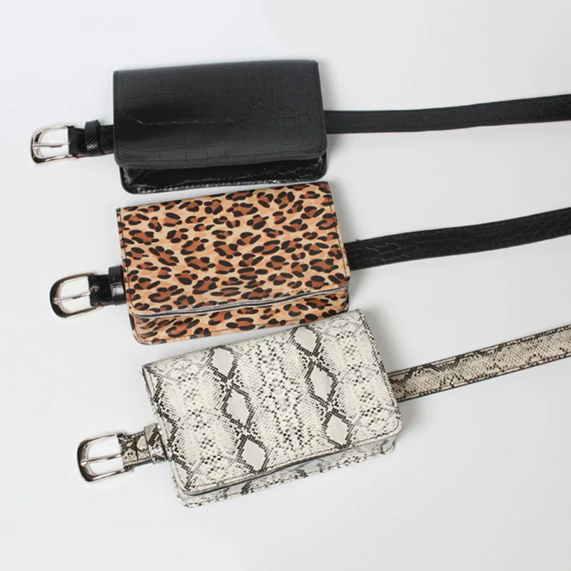 

50PCS / LOT Leather Waist Bags Women Serpentine Fanny Pack Pouch Messenger Bags For Women Bum Bag For Phone