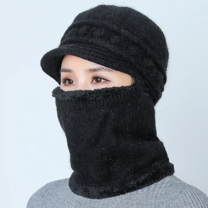 SUOGRY зимняя плюшевая шляпа вязаная шапка для женщин шарф маска Балаклава Skullies Beanies