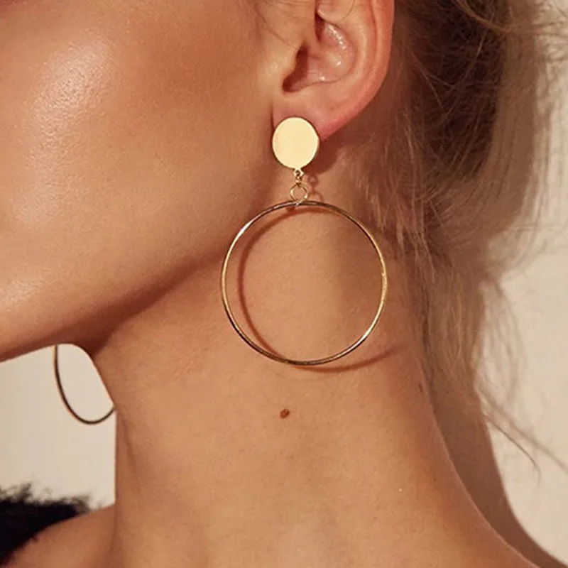 

2020 NEW Gold Metal Long Circle Pendant Earings Tassel Earrings for Women Fashion Jewelry Statement Geometric Voor Vrouwen