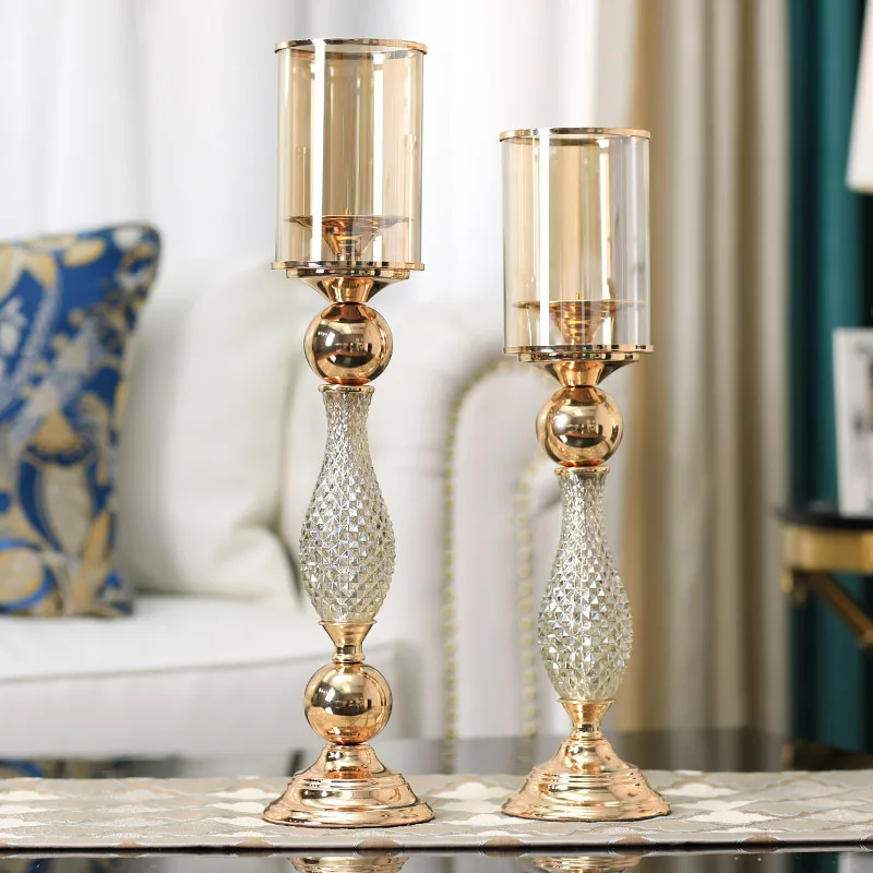 

Romantic Decorative Crystal Beautiful Candle Holders Modern Centerpiece Decorative Lanterns Candlesticks Gold Home Decor II50ZT