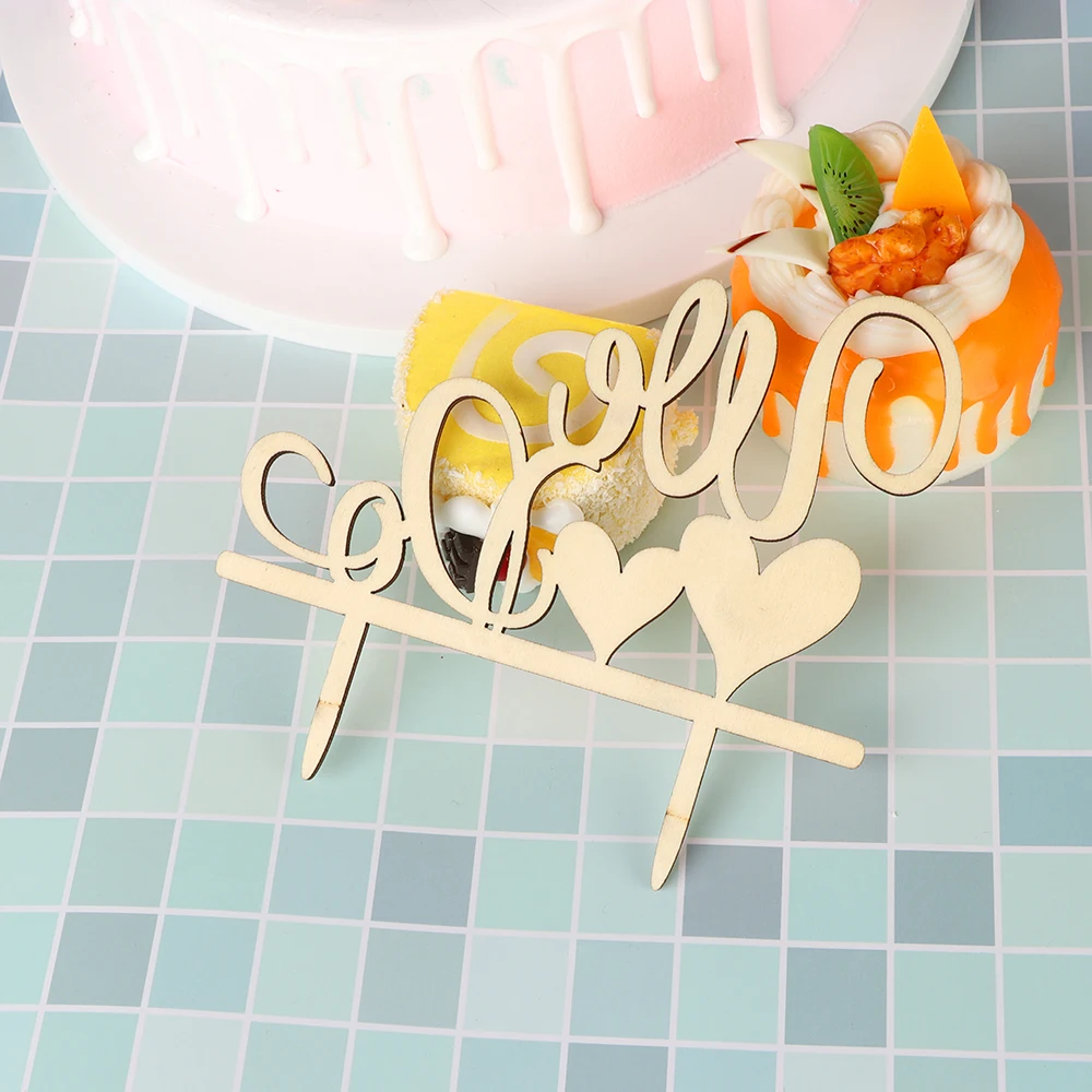 Винтажный Деревянный Торт с буквами 1 шт. лазерная резка Topper деревянные украшения