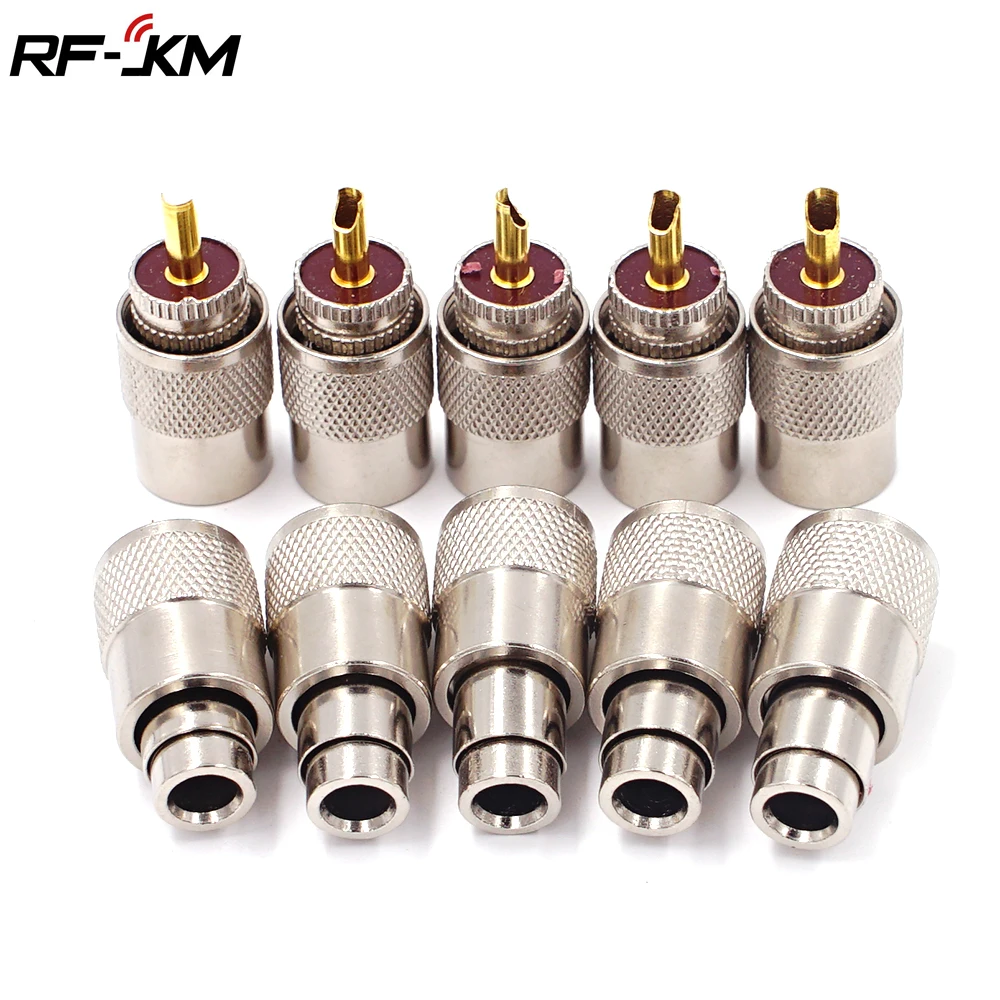 

10pcs/lot Screwed Coupling Connector PL259 UHF Male Plug With Reducer for RG8X Coaxial Cable +Tube UHF RG8X connectors