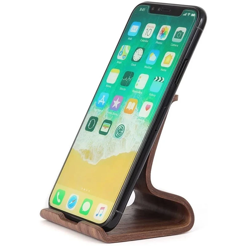 

Universal 2021 new lazy phone holder wooden walnut birch phone holder tablet, suitable for iOS Android smartphones (walnut)