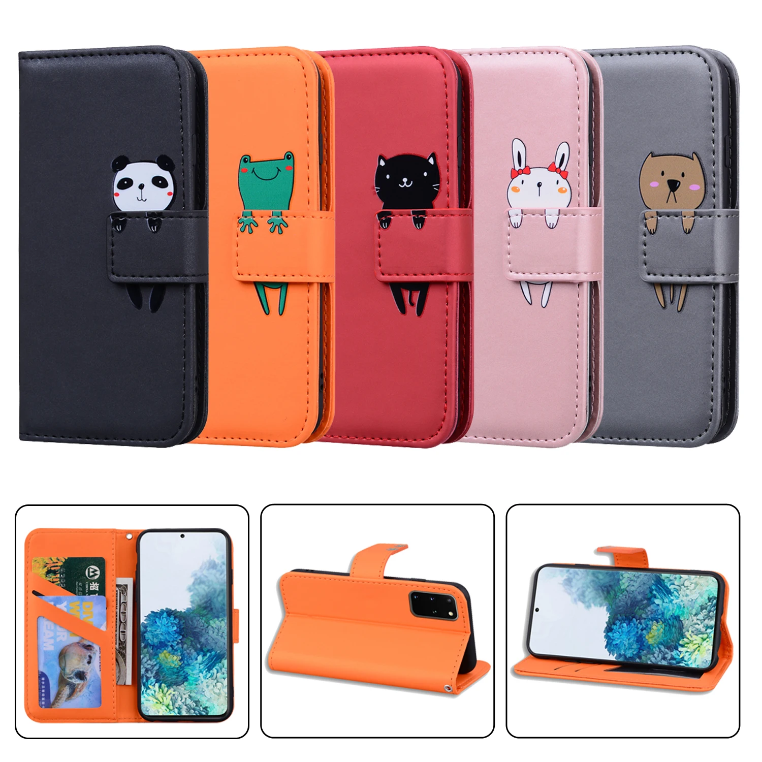 

Leather Flip Cover Cute Animal For S10 Plus S20 FE S21 Ultra S10E S9 S8 S7 Edge 5G S21FE Stand Bag Holder Card Slots Panda Gog