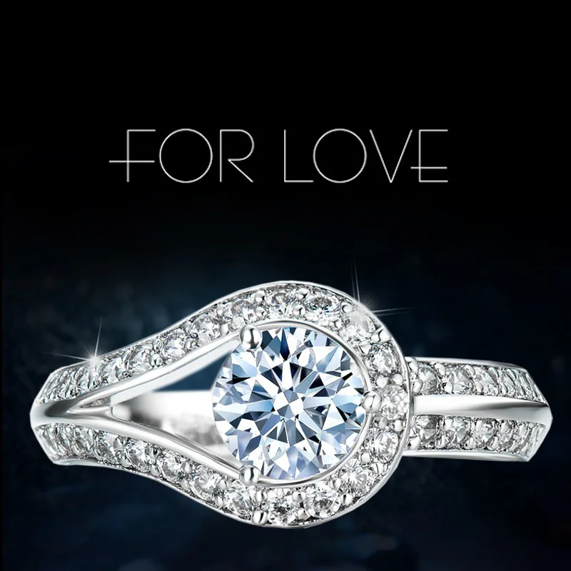 

Luxury Fine Jewelry Solid 925 Sterling Silver 2CT Cut Diamond Wedding Engagement Cocktail Rings For Women girl gift Wholesale