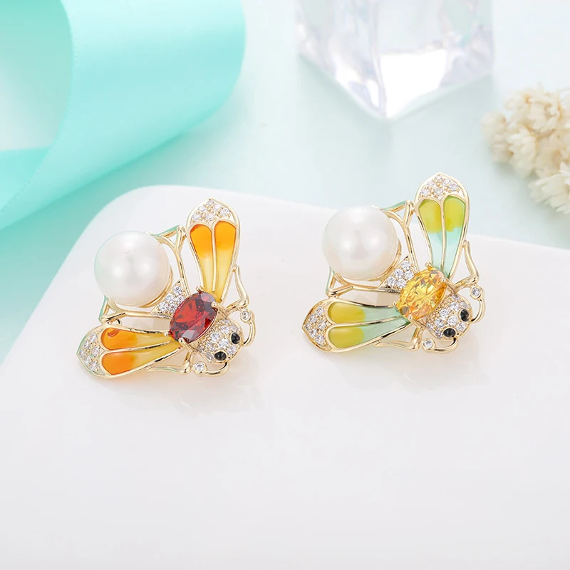 Женская Винтажная брошь в виде пчелы MAIKALE с жемчугом и цирконием подарочные