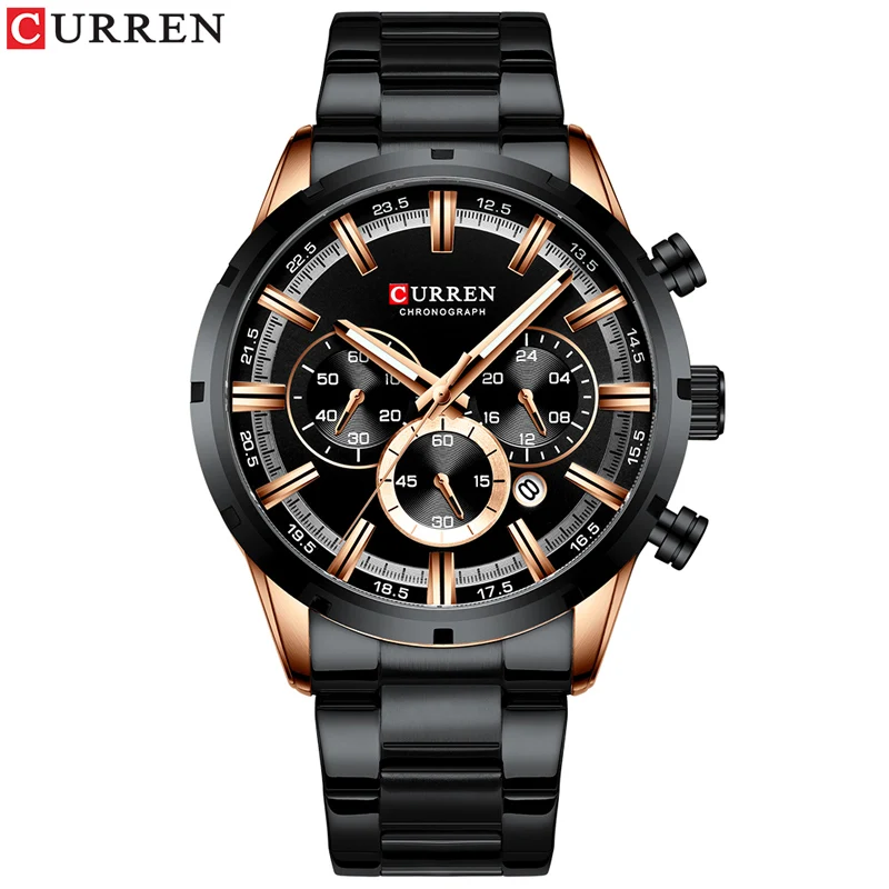 black watch Роскошные мужские кварцевые часы от Топ Бренда CURREN из нержавеющей стали, с секундомером, релого - Цвет: black watch