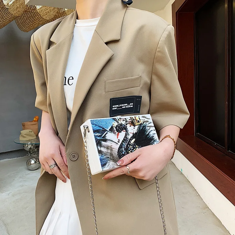 Funny Small Bag Female Bag 2021 New Graffiti Personality Mobile Phone Fashion All-Match Casual One-Shoulder Chain Messenger Bag