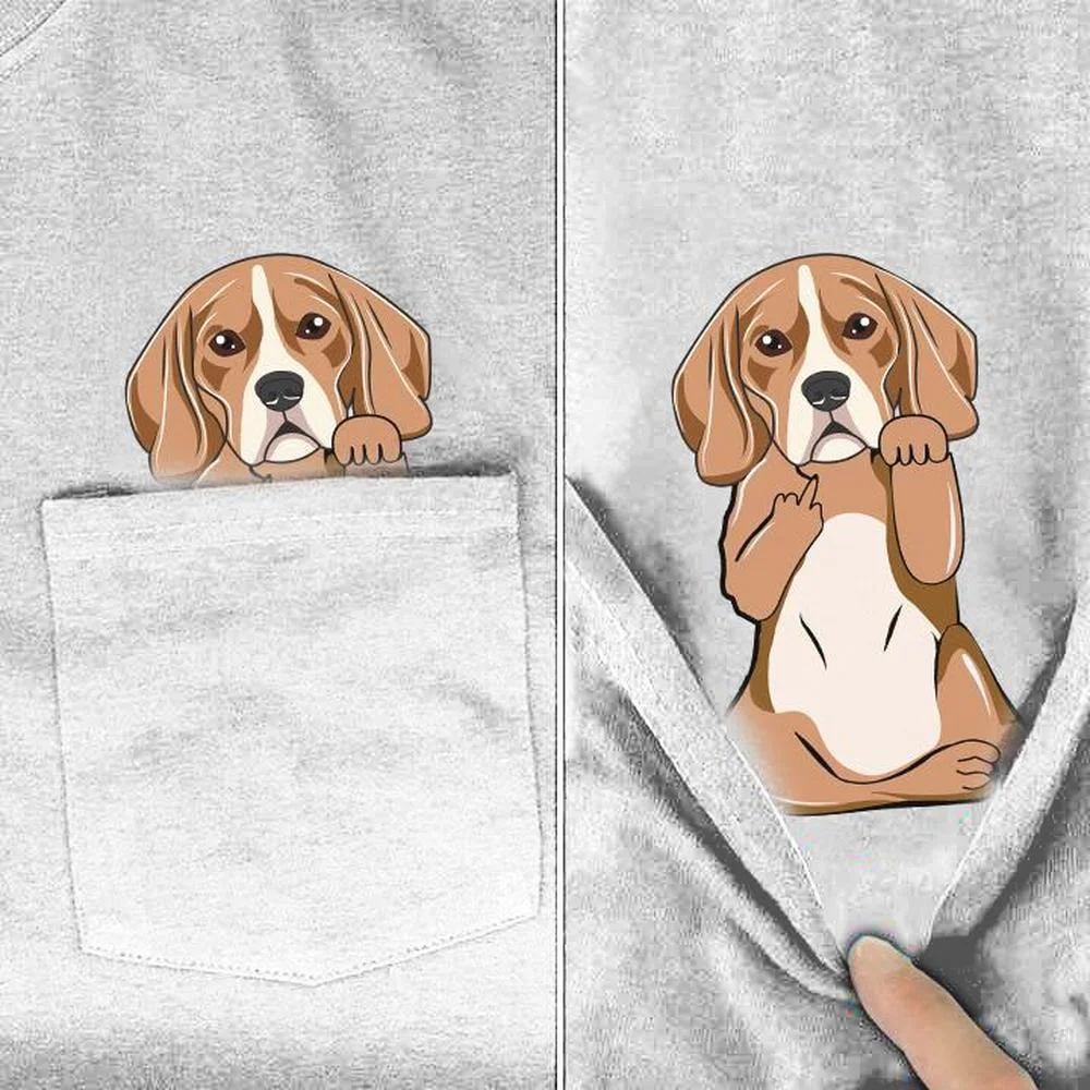 

CLOOCL White Pure Cotton T-shirt Beagle Middle Finger Pocket Shirt Fashion Harajuku Casual Tee Round Neck Tops Drop Shipping
