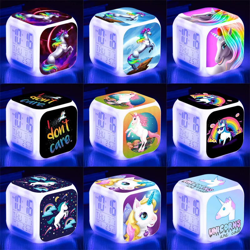 Детский будильник с единорогом цифровой мультяшный светильник для спальни