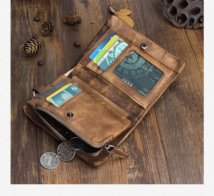 Мужской винтажный кошелек из натуральной кожи короткий в вертикальном стиле с