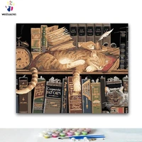 diy coloring paint by numbers cat sleeping on the book paintings by numbers with kits 40x50 framed