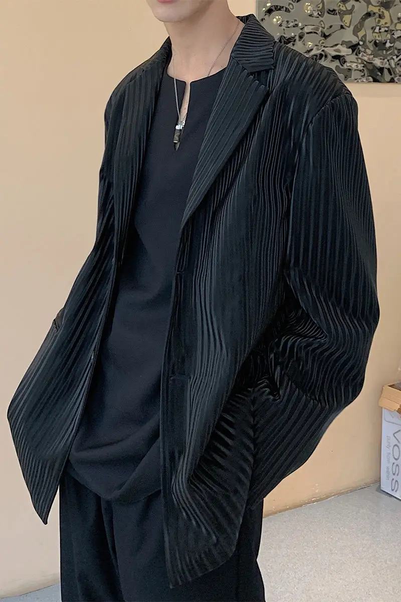 

2020 Spring And Autumn New Youth Popular Men's Pure Color Korean Striped Suit Fashion Casual Single-breasted Shirt Black