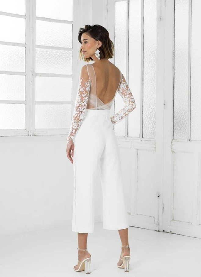 Дешевый сексуальный комбинезон свадебное платье с длинными рукавами женское