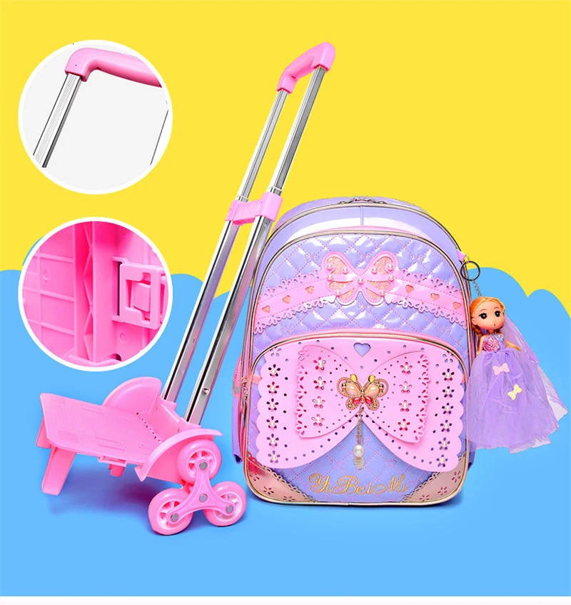 Школьные сумки с колесами Mochilas, детские милые рюкзаки, 6 детских чемоданов на колесиках для девочек, рюкзак на колесиках для детей 6-10 лет, Escolar