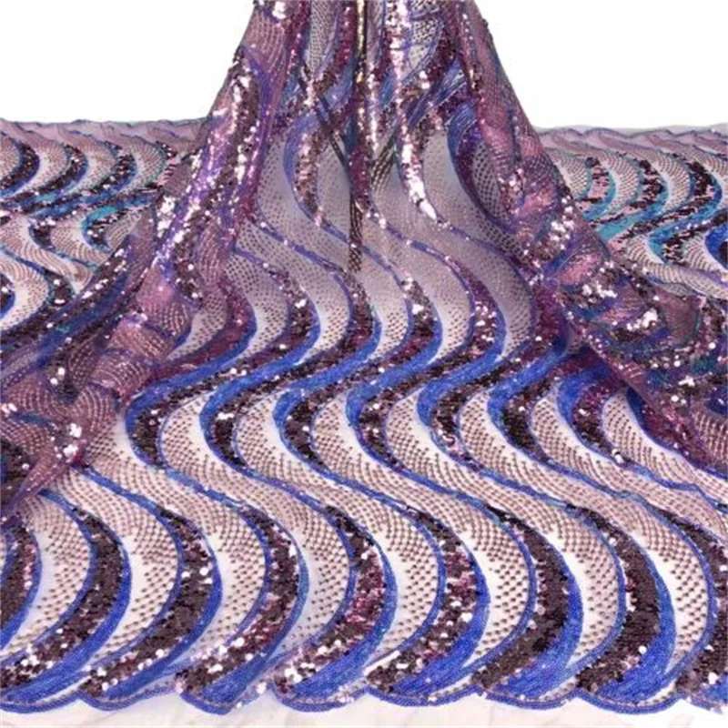 

Фиолетовая кружевная ткань с блестками для женского свадебного платья, африканские кружевные ткани с блестками, французская Тюлевая сетча...