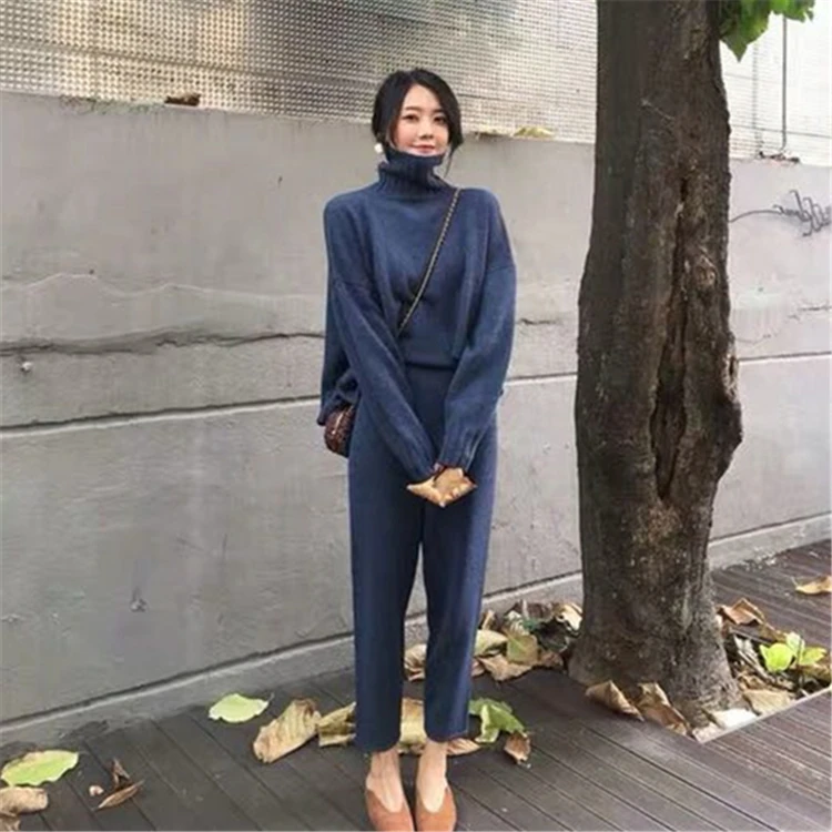 저렴한 2021 새로운 봄 가을 여자 세트 두 조각 세트 풀 오버 바지 라운지 착용 분할 미니멀리스트 스타일 WS8222