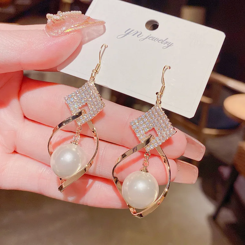 

Korean Fashion Elegant Double Sides Pearl Hoop Earring Trendy Crystal Statement Earrings For Women Wedding Party Jewelry Gift