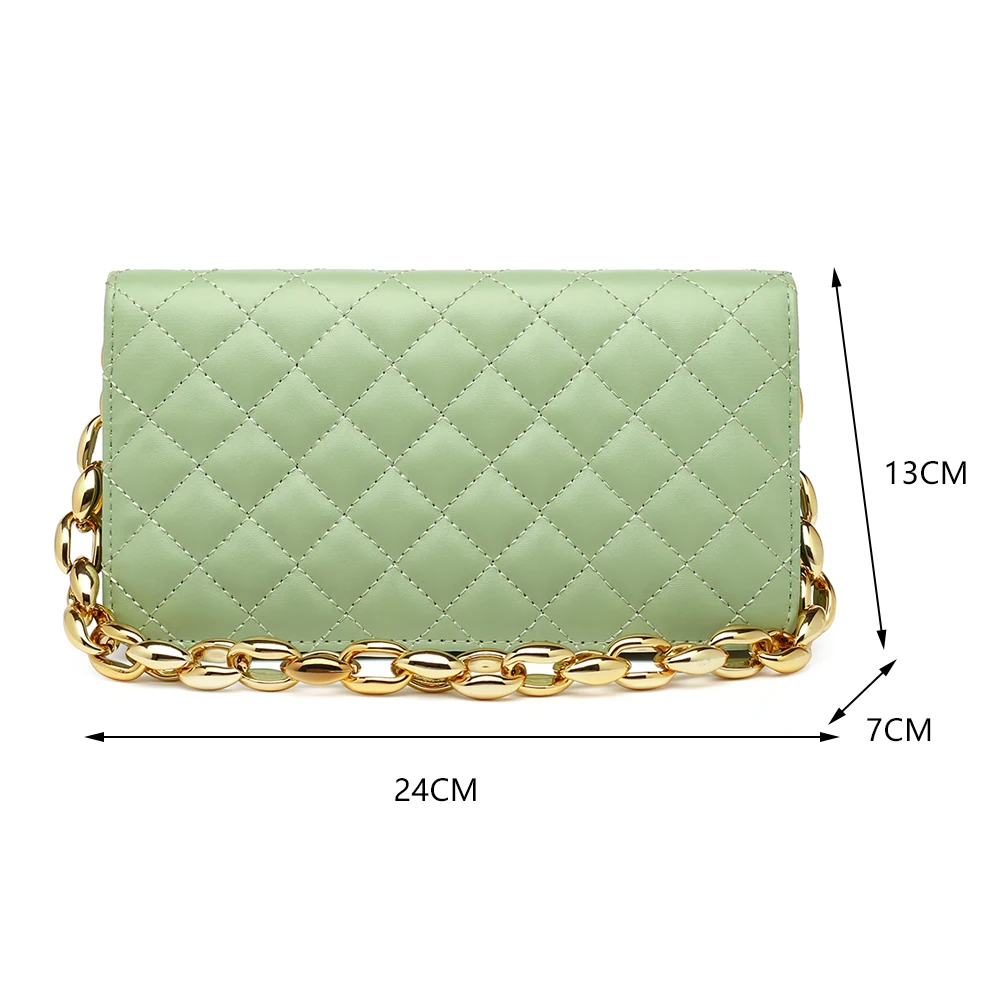 

Fashion Thick Chain Women Lattice Pattern Underarm Shoulder Bags Vintage PU Leather Ladies Solid Color Casual Shoulder Handbags