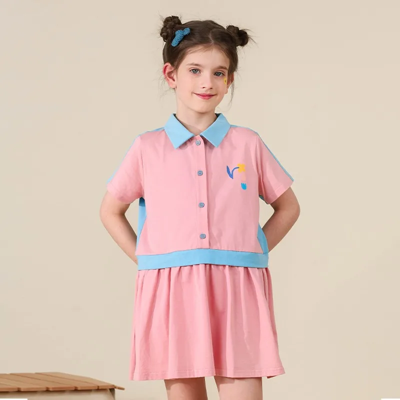 

Unique Design Dress For Girls Turndown Collar Loose Ruffles Hem Ball Gowns Children School Uniform Clothing 2 - 12 Years Kids