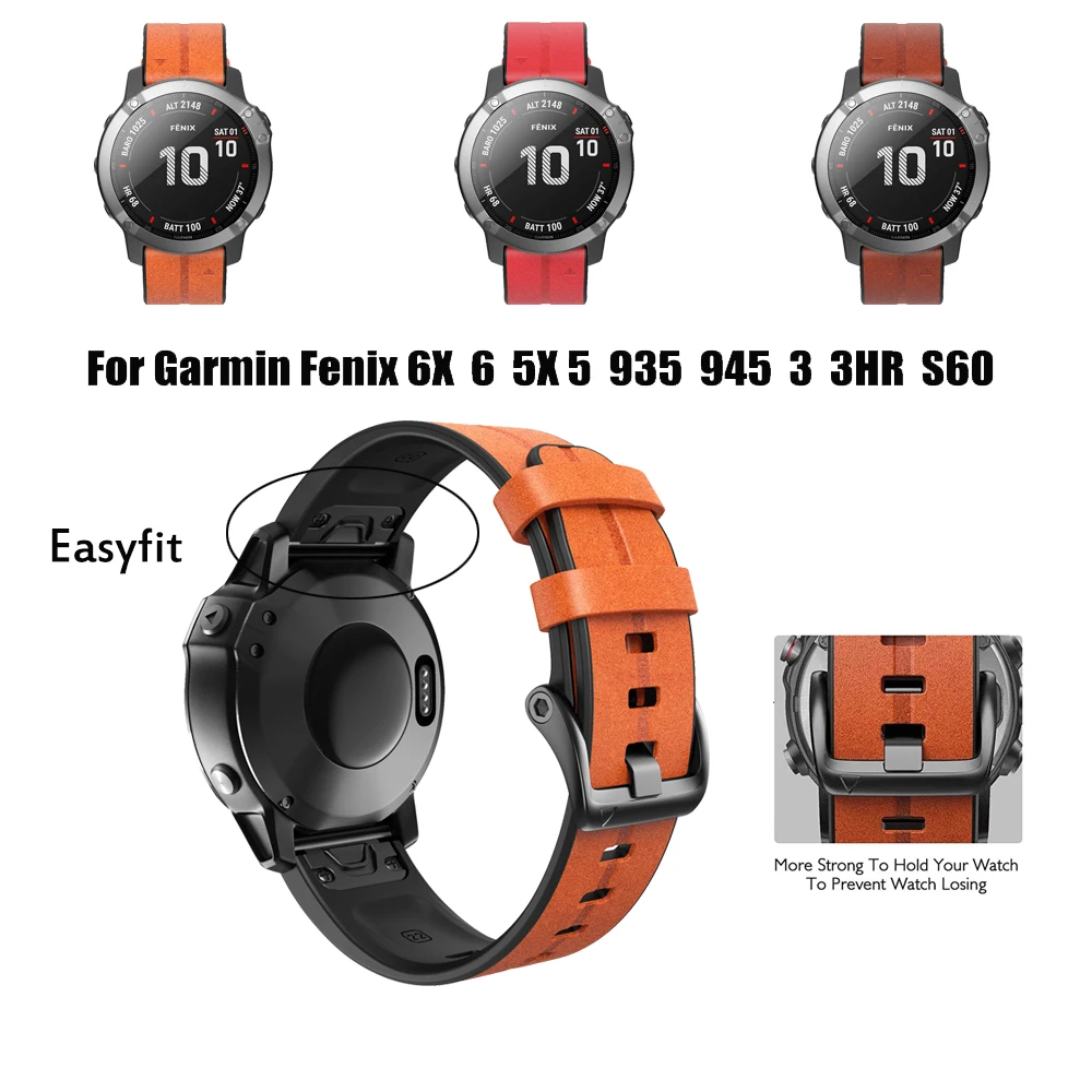 

Ремешок кожаный для смарт-часов Garmin Fenix 6 6X Pro 5X 5 3 3HR Forerunner 935 945, быстросъемный ремешок для часов, силиконовый браслет