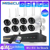 misecu 8ch 3mp wireless nvr kit security rorating surveillance camera two way audio waterproof outdoor plug play night vision