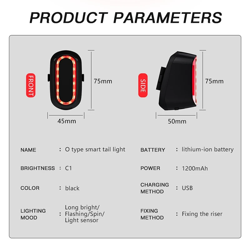 

Bicycle USB Brake Taillight Safety Warning Rear Tail Light for Road Bikes and Mountain Lights