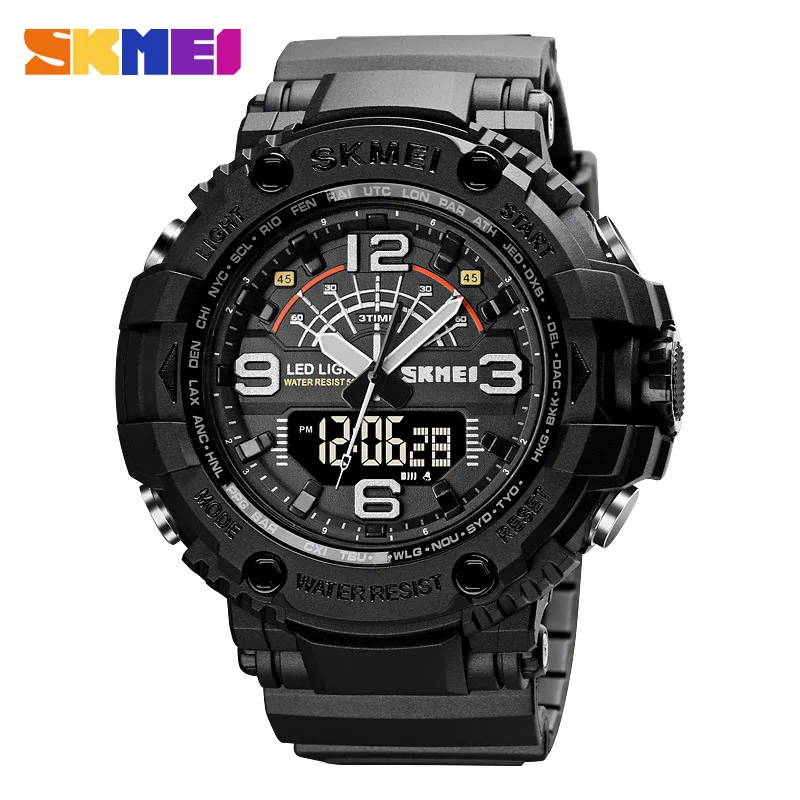 

SKMEI 3 Time Sports Watches for Men Fashion Large Dial Count Down 5Bar Waterproof Wristwatch Male Alarm Electronic Clock