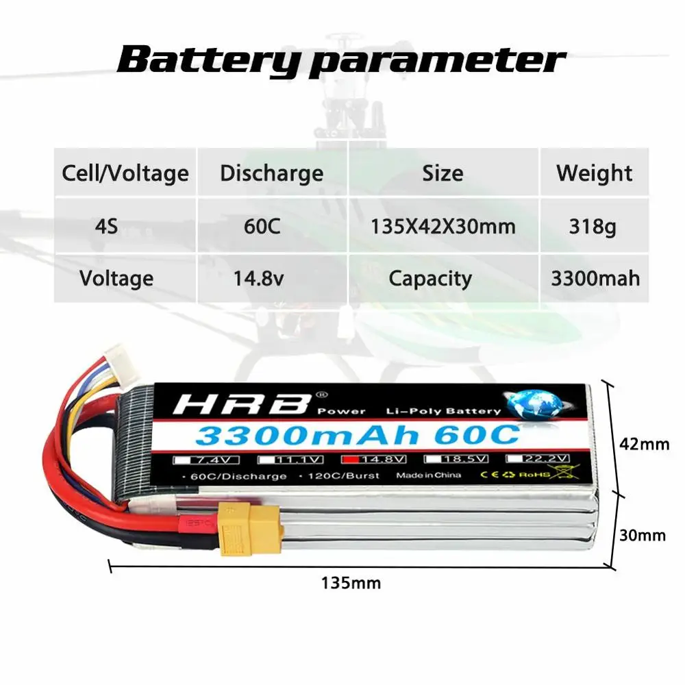 2 шт hrb 4s lipo батарея 148 v 3300 мач 60c xt60 разъем