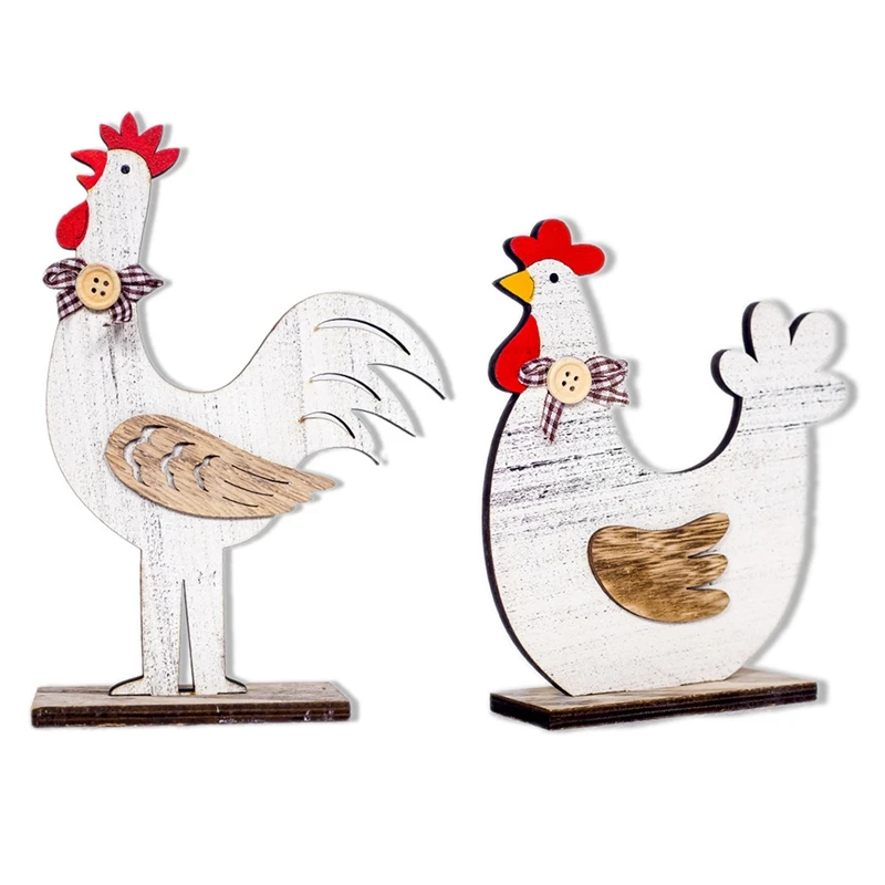 

Wooden Rooster Shape Chicken Easter Egg Crafts Decorative Ornament Home Decor Festive Atmosphere Desktop Decoration