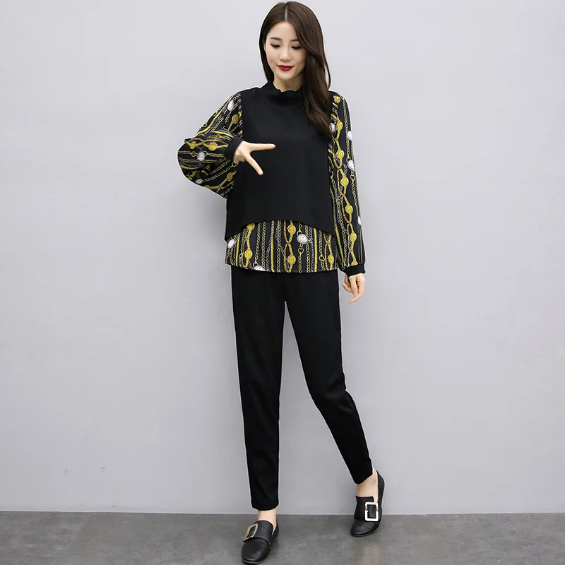 2020 осенний укороченный Топ с длинным рукавом водолазка брюками повседневный