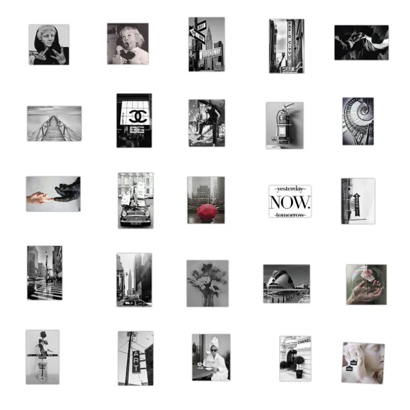 

50Pcs/Set Black and white style urban decay Graffiti Waterproof Skateboard Travel Suitcase Phone Laptop Luggage Stickers Cute