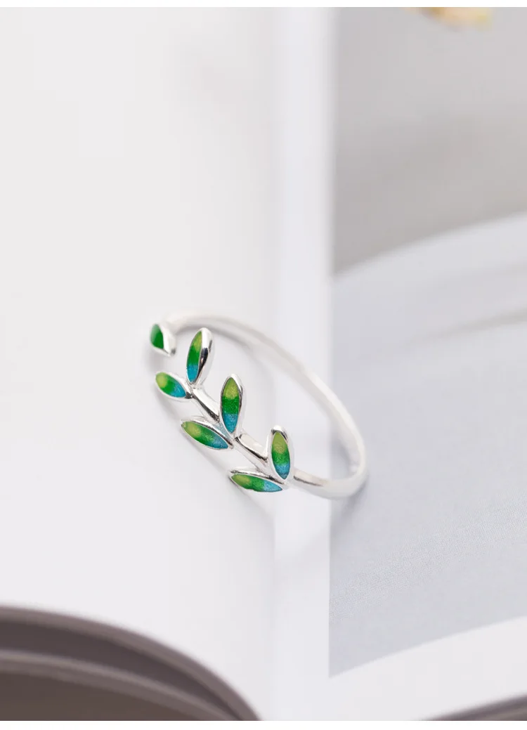 Мужские и женские кольца JIANERY свадебные с зелеными листьями модного серебристого
