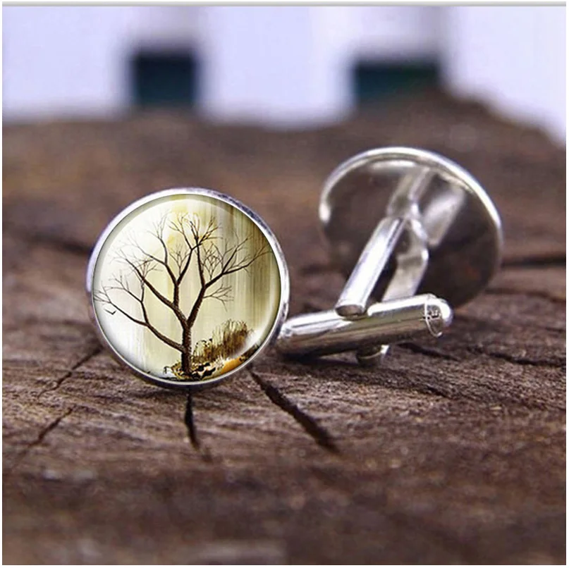 1 пара Запонки Древо жизни для мужской моды Свадебный костюм рубашка серебряные