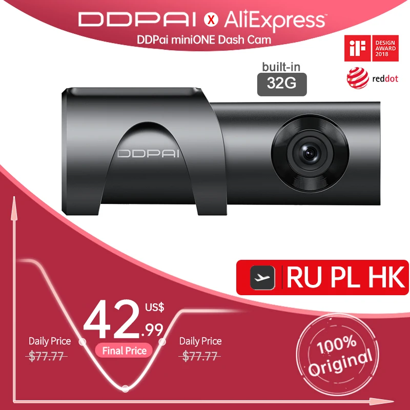Видеорегистратор DDPAI Mini One Wi Fi 1080P Full HD ночное видение eMMC 32 ГБ 140FOV 24 часовой