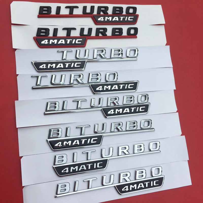 Letter Emblem Biturbo 4matic Badge Fender Supercharge Logo Car Styling Double Turbo Sticker for Mercedes Benz AMG Left and Right