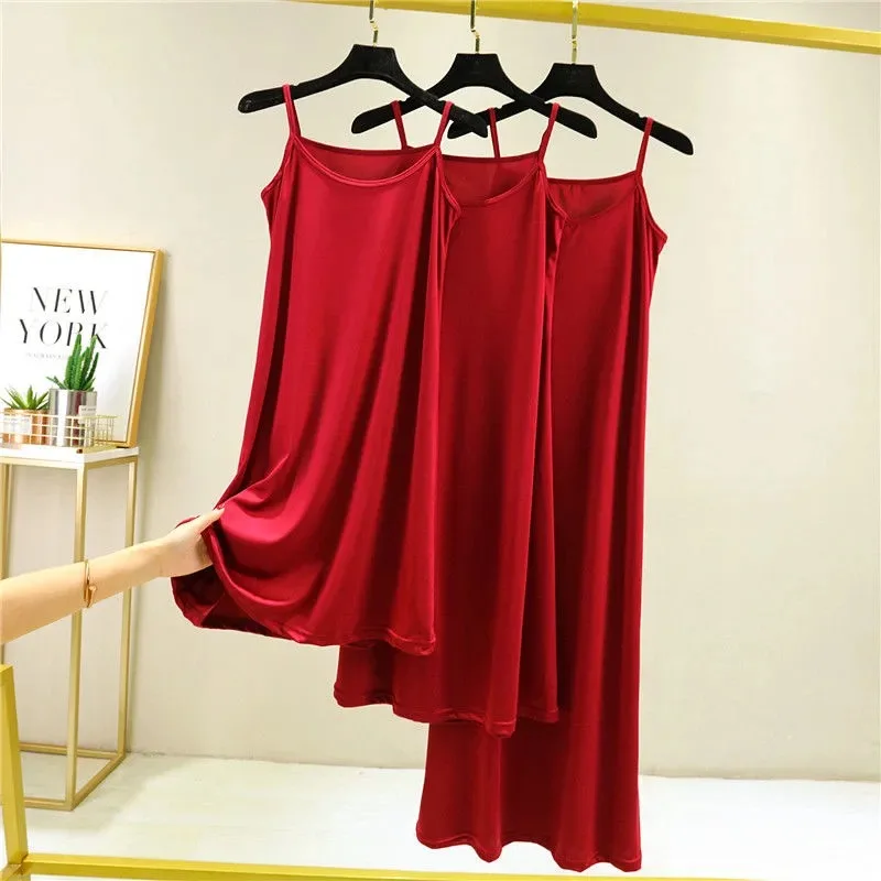 

Fashion High Quality suspender Women's Dress Summer Spaghetti Satin Long Woman Dress Very Soft Smooth