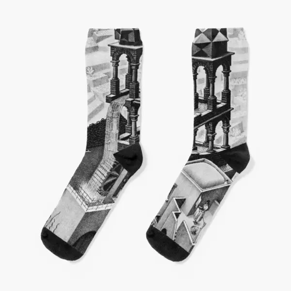 

Waterfall By Maurits Cornelis Escher Crew Socks Women Comfortable Black Cotton Girls Winter Cute Sports Funny Cartoon Autumn