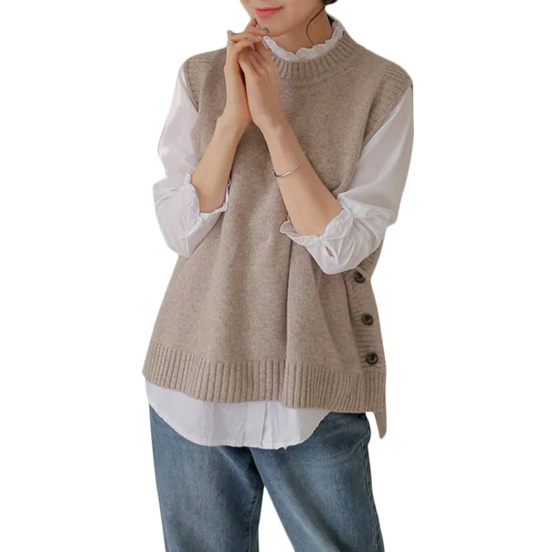 

Vest knitted female round neck coat 2021 new Korean version vintage vest sleeveless sweater vest female SR331633