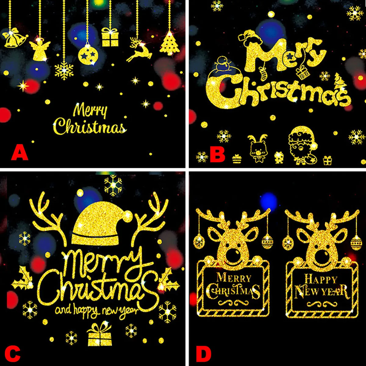 Новогодние новогодние наклейки на окно Золотая блестка Стикер Ресторан торговый