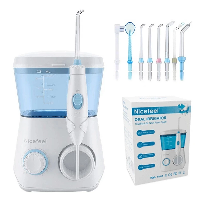 

Nicefeel Oral Irrigator 600ML Dental Water Teeth Cleaner 10 Adjustable Pressure Water Flosser for Teeth Cleaning 8 Water Jet Tip