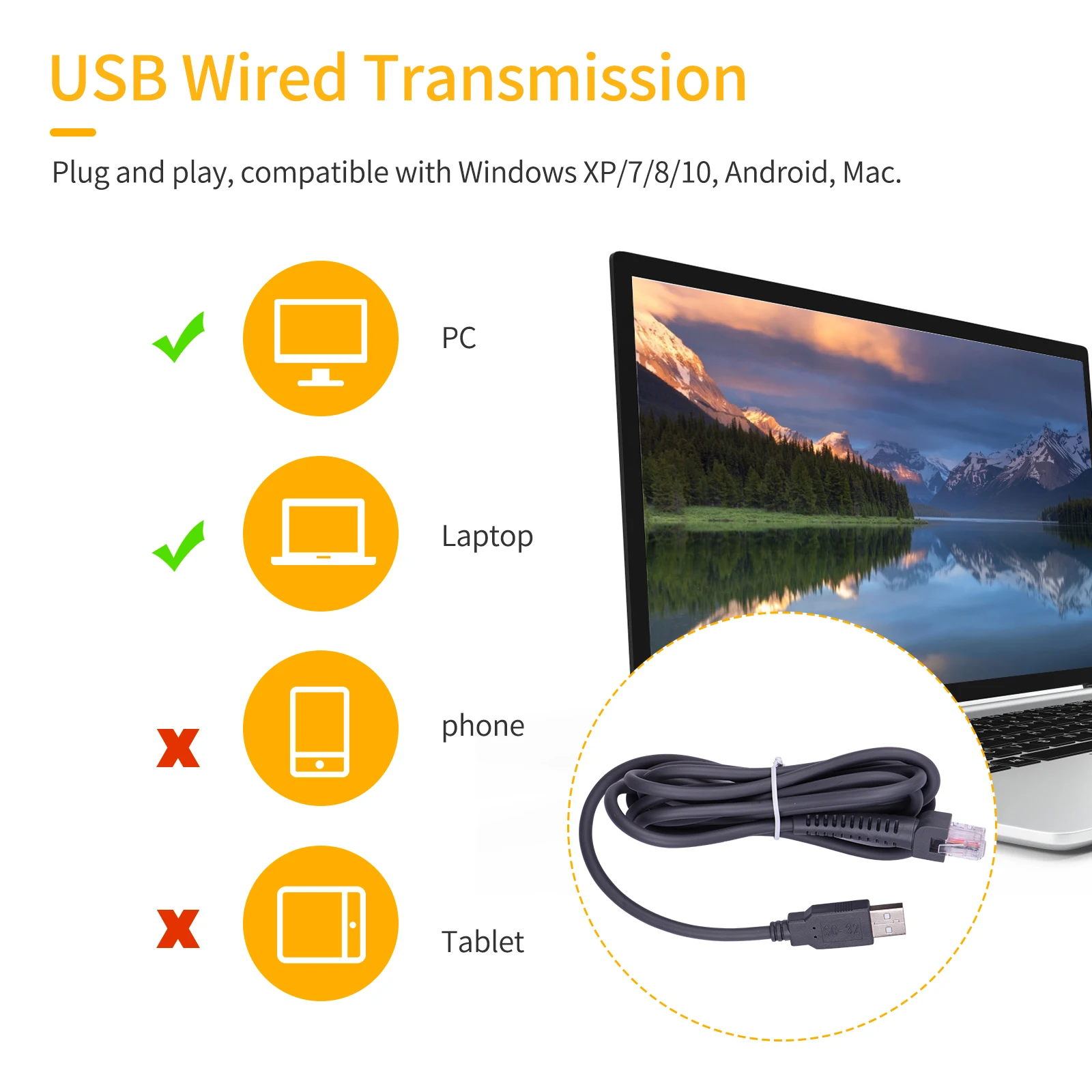 Сканер штрих-кода Aibecy 1D ручной Проводной USB сканер триггер/автоматическое