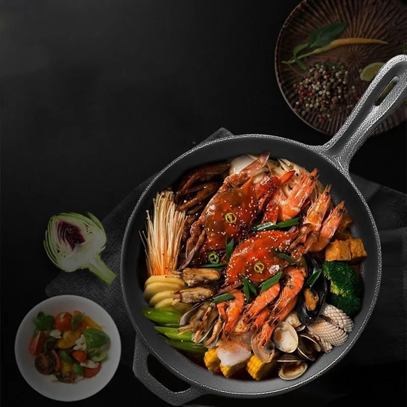 Чугунная сковорода с антипригарным покрытием для стейка домашней чугунной