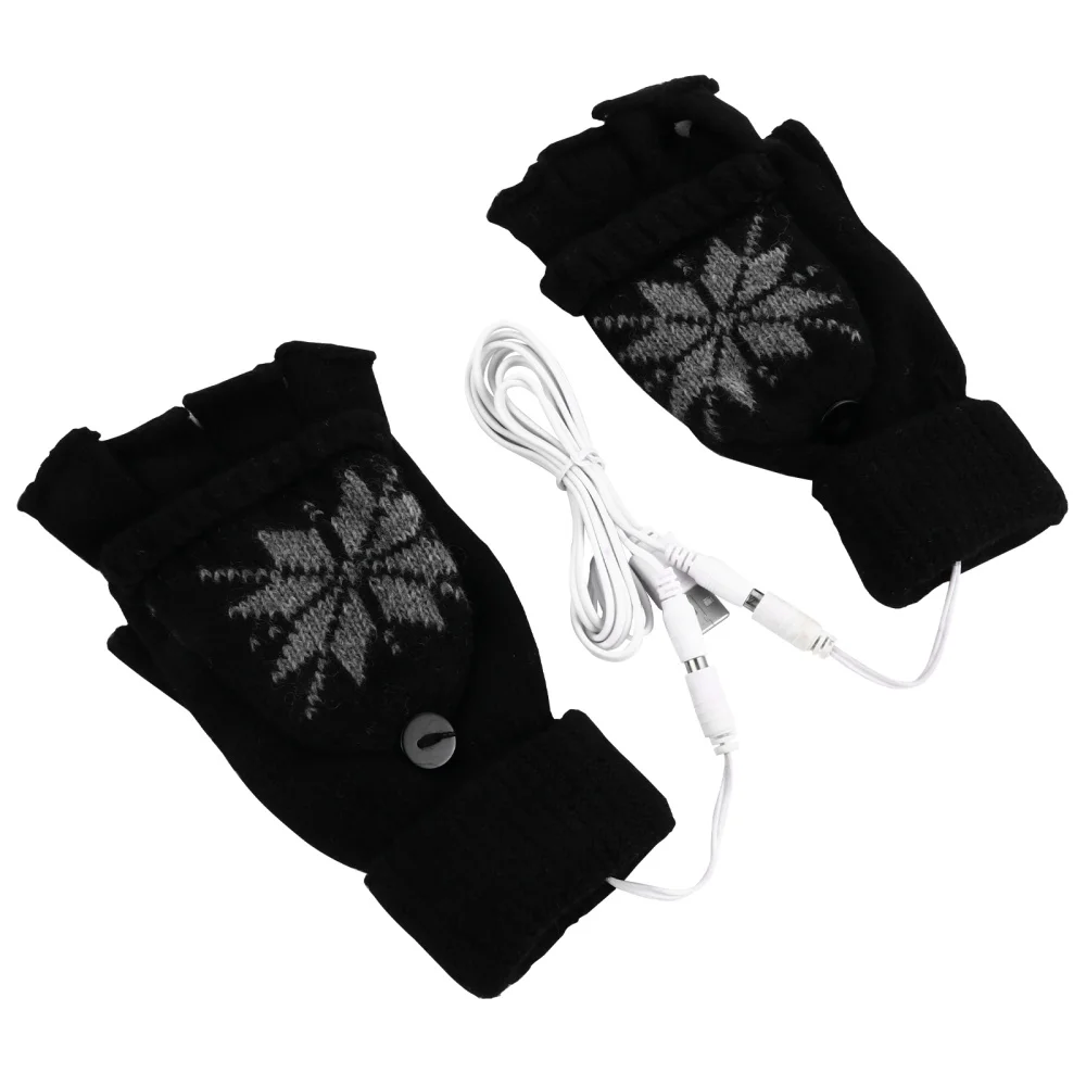 

1 Pair USB Heated Fingerless Heating Knitting Hands Warmer Snowflake Mitten